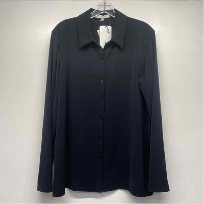 B Tibi Size 10-M Women's Soft Drape Solid Black Button Up Blouse