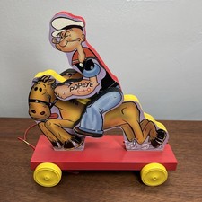 Fisher-Price Toys Popeye Cowboy Wooden Pull Toy Blue Box 1999 Made In USA NEW