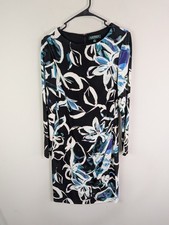 Lauren Ralph Lauren Dress Women's 10 Black Floral Long Sleeve Stretch Polyester