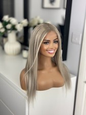 Balayage Ash Platinum Grey Blonde 13x4 Lace 22  100 Human Hair Wig