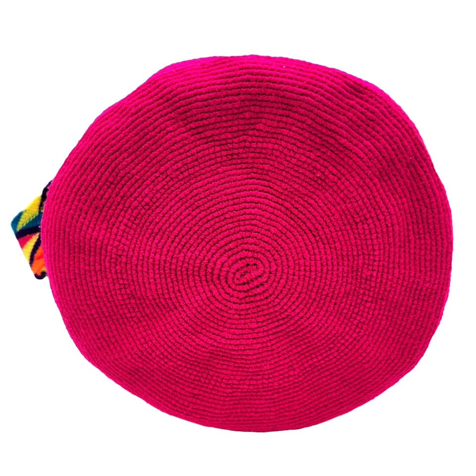 Nuevo con etiquetas Bolso Mochila Wayuu Grande Colombiano Hecho a Mano Sólido Informal Alta Calidad FUCSIA Foto 4 de 4