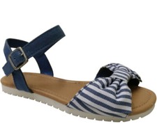 Wonder Nation Girls Denim Blue Stripe Sandals With Ankle Strap Size 2 Bow Tie