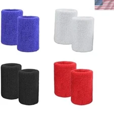 Premium Cotton Terry Wrist Sweatbands Set - 4 Pairs for Sports Performance