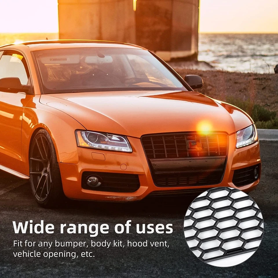 Parrilla de malla hexagonal de panal de plástico ABS negro universal para carreras alerón ventilación de parachoques Foto 3 de 4
