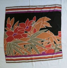 Vintage JAEGER Black/Gold/Purple/Orange Silk Scarf 29 X 29 EXC