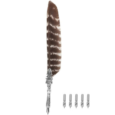 Genuine Feather Calligraphy Dip Fountain Pen 6 Nib Set, X-Fine to Wide Nib