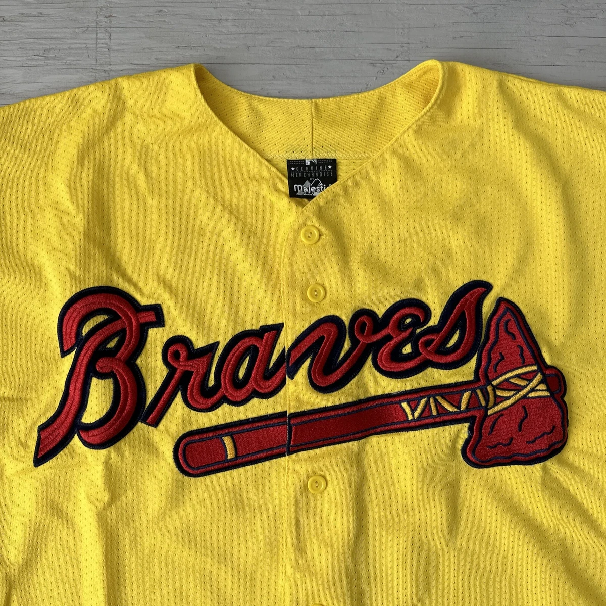 Vintage MLB Majestic Atlanta Braves Yellow Baseball Jersey Size XL