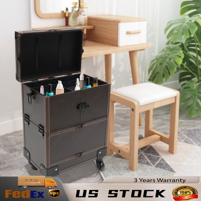 Rectangular Rolling Makeup Train Case Trolley Cosmetic Organizer Box with Mirror