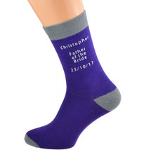Purple  Grey Wedding Role Adult Socks with Personalised Name and Date - X6N690
