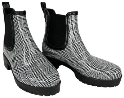Jeffery Campbell Cloudy Plaid Rain Boot Bootie Slip-on 8
