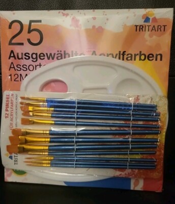 Tritart Acryl Farben Set   25 Tuben à 12 ml mit 12 Pinseln und 2 Mischpaletten