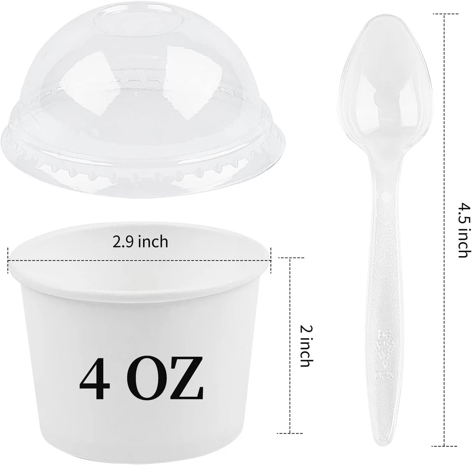 Ocmoiy Ice Cream Paper Cups 4 Oz Disposable White Paper Dessert Cups with Lids a - Image 2 of 4