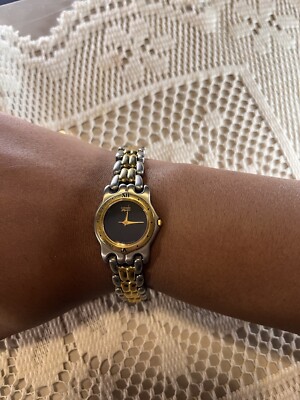 Vintage Citizen Elegance Ladies Watch  Black Face Two Tone Stainless Steel Band
