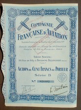 Comp. Francaise D'Aviation 1930 100 Francs unentwertet + Kupons