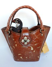 Patricia Nash Ninetta Tooled Brown Leather Gold Accents Hand Shouldar Bag NWT