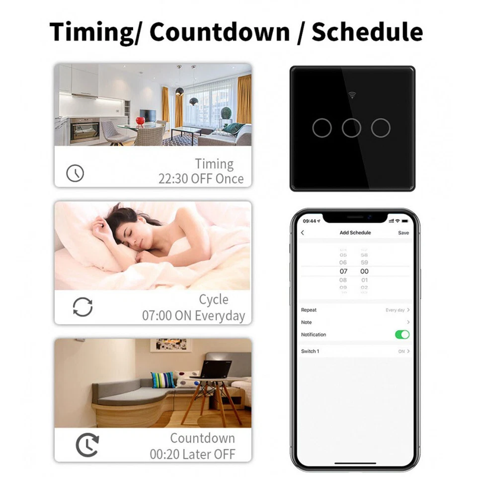 1/2/3 Gang Tuya Smart WiFi Switch EU 10A Touch Light Remote Control Timer Wall - Image 4 of 4