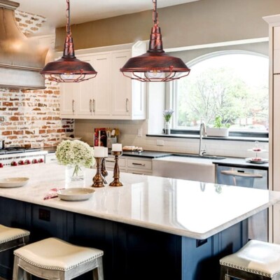 Farmhouse Pendant Light, Industrial Metal Cage Pendant Lighting for Kitchen Isla