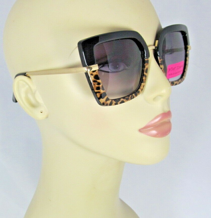 BETSEY JOHNSON Black-Leopard Cat Eye Sunglasses with Purple Lenses-image