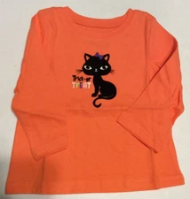 JUMPING BEANS GIRL HALLOWEEN L/S SHIRT ORANGE WITH BLK CAT GRAPHIC SIZE 6 MONTHS