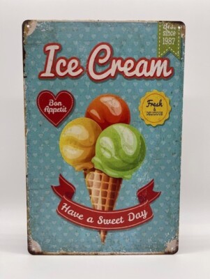 Blechschild Ice Cream 20x30cm Nostalgie Retro Reklame Vintage Geschenk Deko