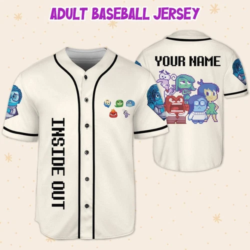 Personalized Disney Inside Out Pixel Character, Disneyland Baseball Jersey