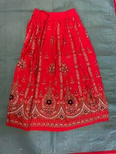 Women Sequin Crinkle Broomstick Gypsy Long Skirt Boho Ethnic Skirt Red 05 PC