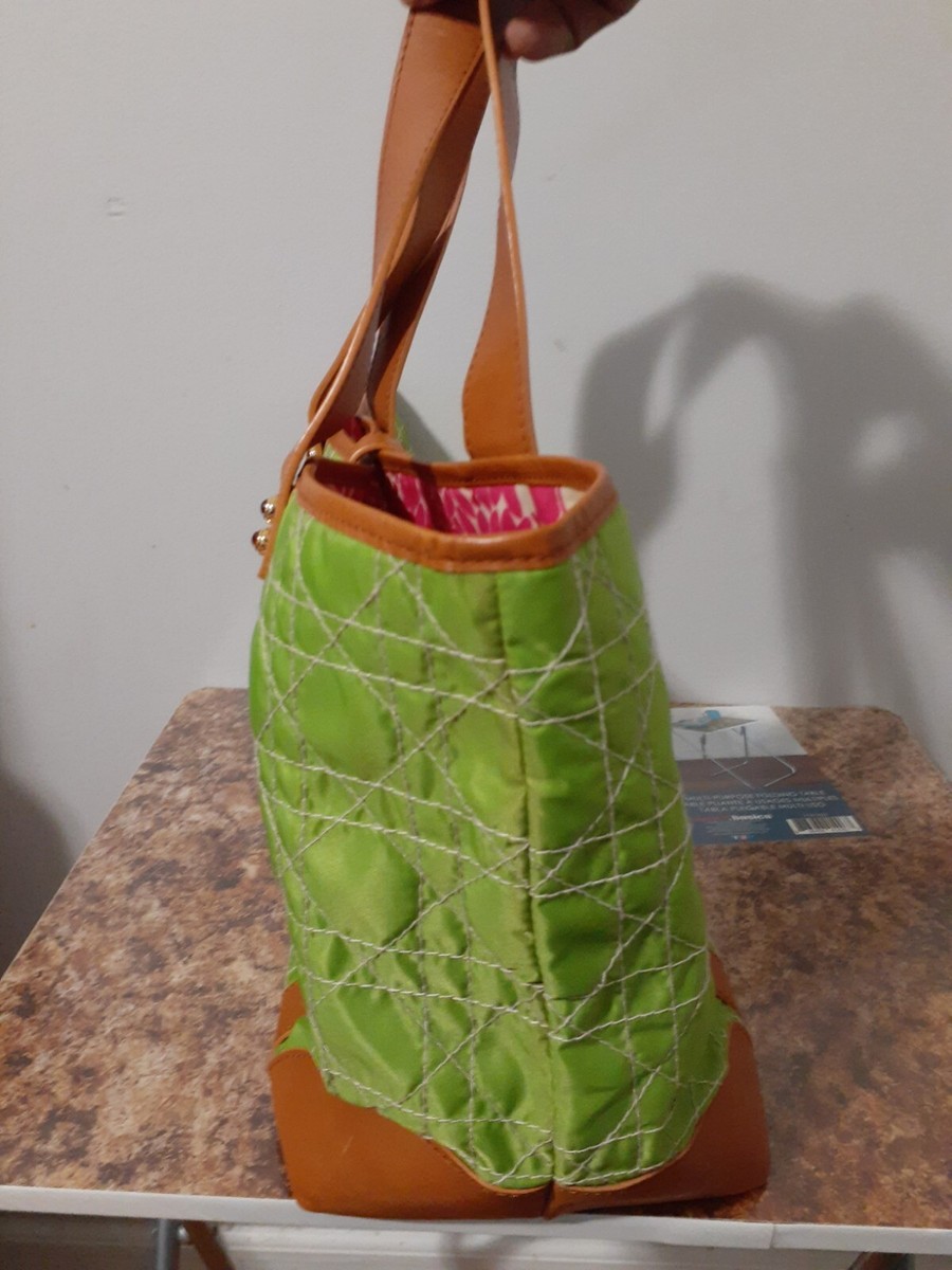 Lilly Pulitzer Off The Wagon Quilted Green Canvas Tote Shoulder Bag View 2