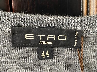 $800 ETRO 100% Cashmere V Neck Sweater | Grey | IT/US 44, Medium