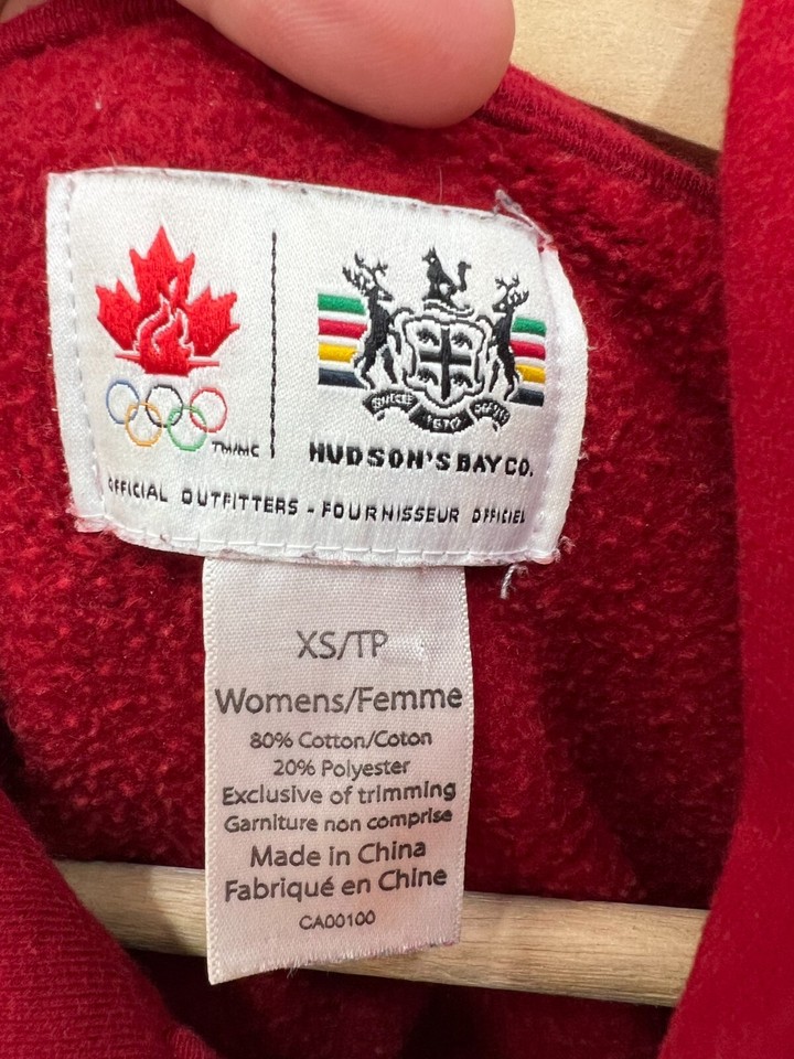 2010 Canada Olympic Team Hooded Zip Hoodie Jacket Hudson's Bay Size XS