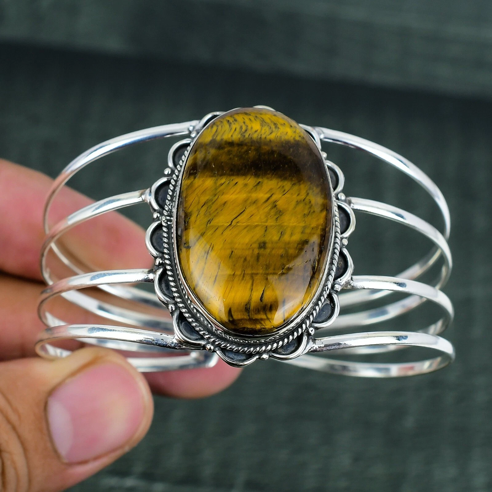 VALENTINO Bracciale gioiello in argento sterling 925 fatto a mano con pietre preziose occhio di tigre per lei