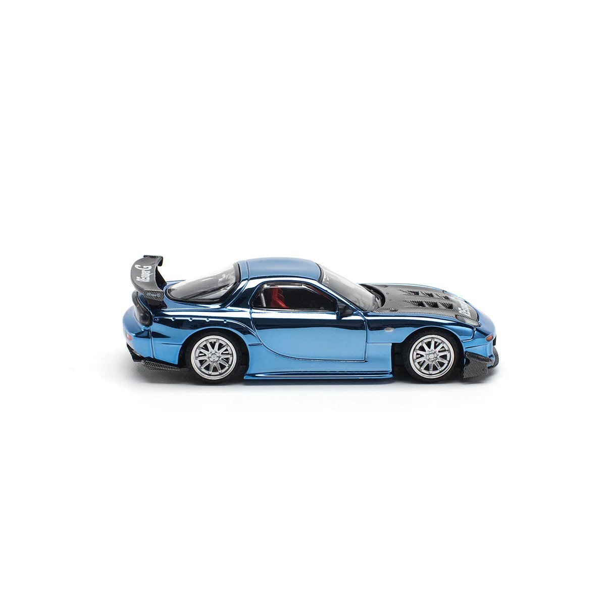 Pop Race 1:64 Mazda RX7 RE Amemiya Widebody Blue Chrome with Carbon Top PR640223