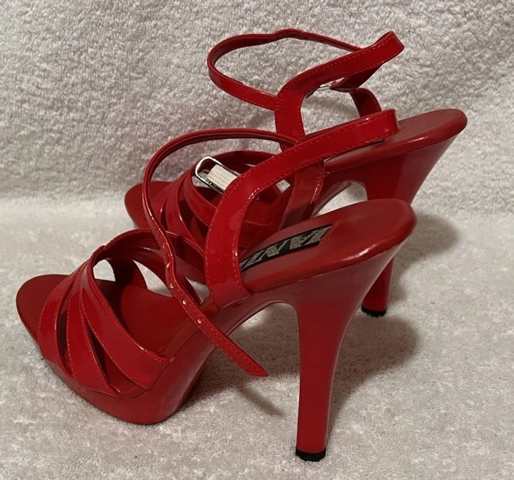 Sapatos SEXY Jante plataforma de couro envernizado vermelho 5” salto alto biqueira aberta tamanho 7 LEIA - Imagem 4 de 4