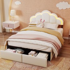Velvet Bed Frame with Storage Drawer  Upholstered Headboard for Kids Toddler