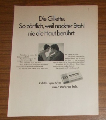 Seltene Werbung GILLETTE SUPER SILVER Rasierklingen - So zärtlich 1969