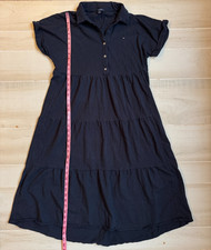 Tommy Hilfiger blue short sleeve tiered long cotton dress Size L women's