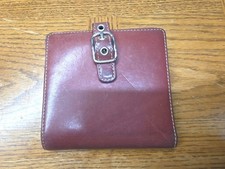 Vintage COACH Red Leather Wallet Silver Snap Buckle Bi-Fold Contrast Stitching