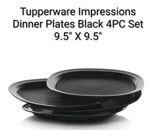 Tupperware Impressions Microwavable Luncheon Plates 4 PC 9.5" X 9.5" CHIC BLACK