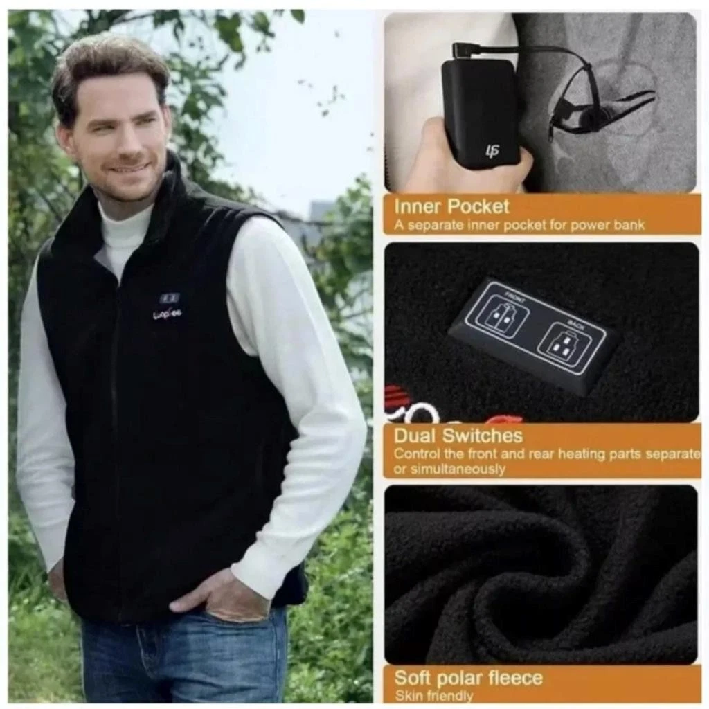 Heated Electric Vest w/ Battery Pack by Leapsee Fleece Lightweight (X-Large) New