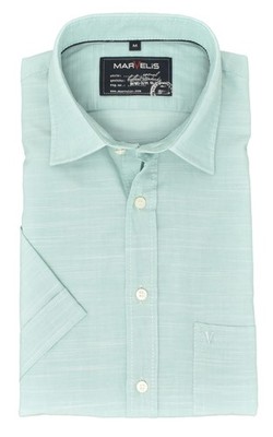 Marvelis Mens Short Sleeve Shirt Casual Fit Kent Collared Short Sleeve Solid Light Green