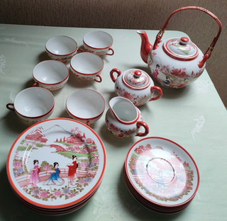 Teeservice japanische Motive Kanne sowie Zuckerdose 6 Tassen und Milchkännchen