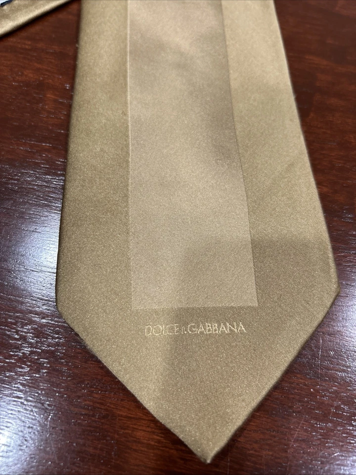 Dolce & Gabbana 100% Silk Tie Solid Gold Satin Made in Italy 59” x  4” - Image 2 of 4