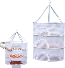 3 Layer Hanging Herb Drying Rack Mesh Net with Zipper Foldable Dryer Size M