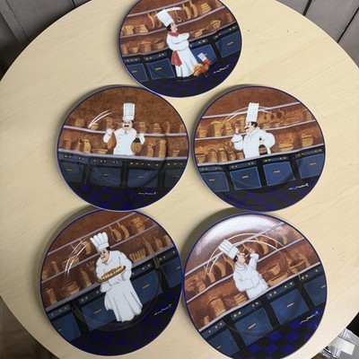 Set of 5 Williams-Sonoma Guy Buffet Chef Dinner Plates Kitchen Bistro Porcelain