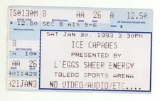 The Ice Capades 1/30/93 Toledo OH Sports Arena Ticket Stub