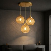 Pendelleuchte Metall Korb Schirm B: 30 Cm In Gold Antik E27 3-Flammig HäNgelampe