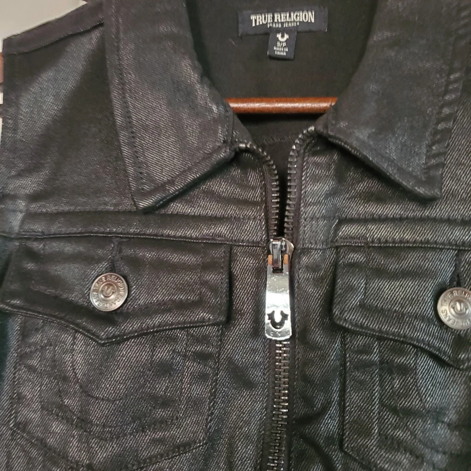 True Religion черный эластичной джинсовой ткани мини-платье спереди молнии размер маленький - Изображение 4 из 4