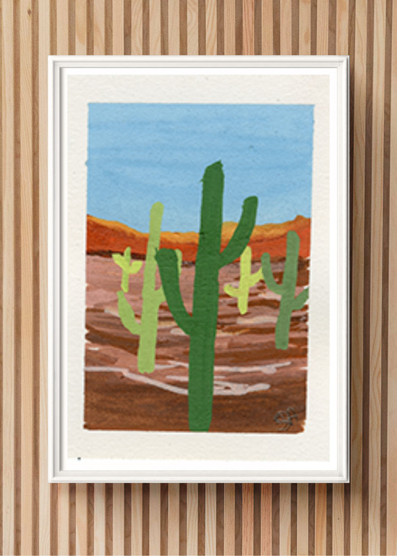 ACEO ATC New Mexico#2 in series  Desert Cactus  Acrylic Marker Painting OOAK