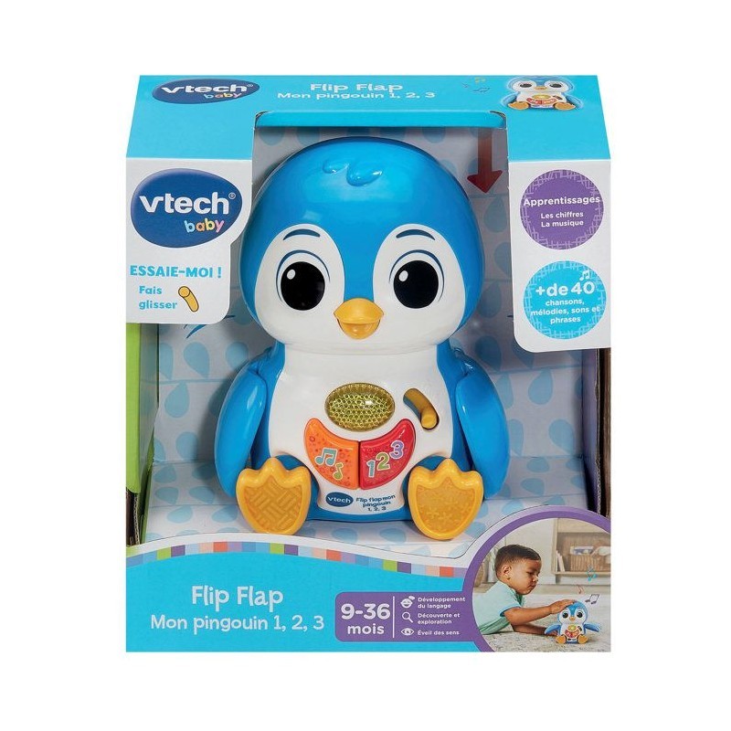 Vtech Baby Flip Flap Mon Pingouin 1 2 3 musical et oscillant avec touches lumineuses