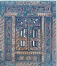 SPECCHIO VINTAGE BALINESE/INDONESIANO LEGNO INTAGLIATO/DIPINTO ECCEZIONALE ARTIGIANALITÀ 