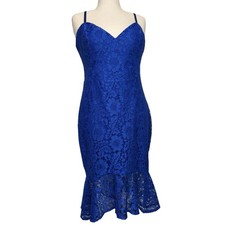 Guess Floral Lace Flared Hem Sleeveless Knee Length Dress Blue Sz 14